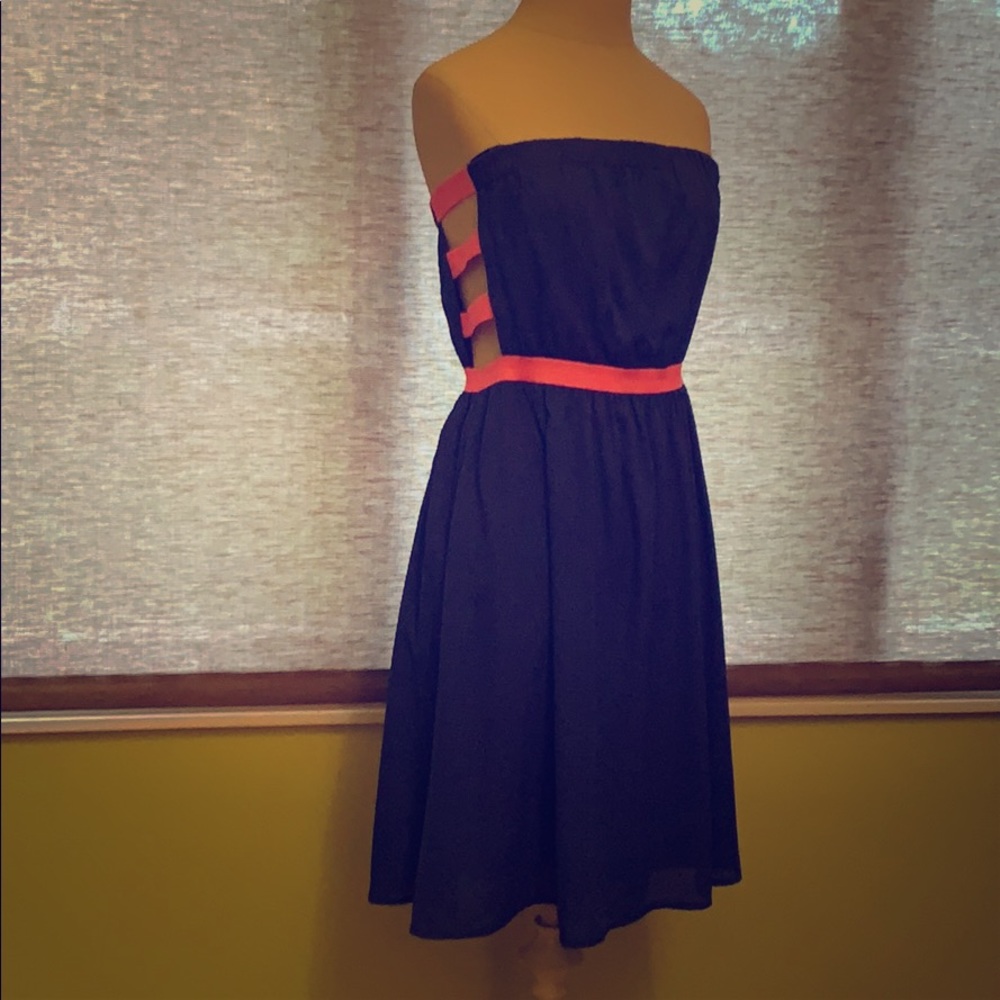 Cute Royal Blue and Pink Summer Strapless Dress